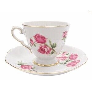 Vintage Queen Anne “Royal Roses” Fine Bone China Teacup & Saucer, England